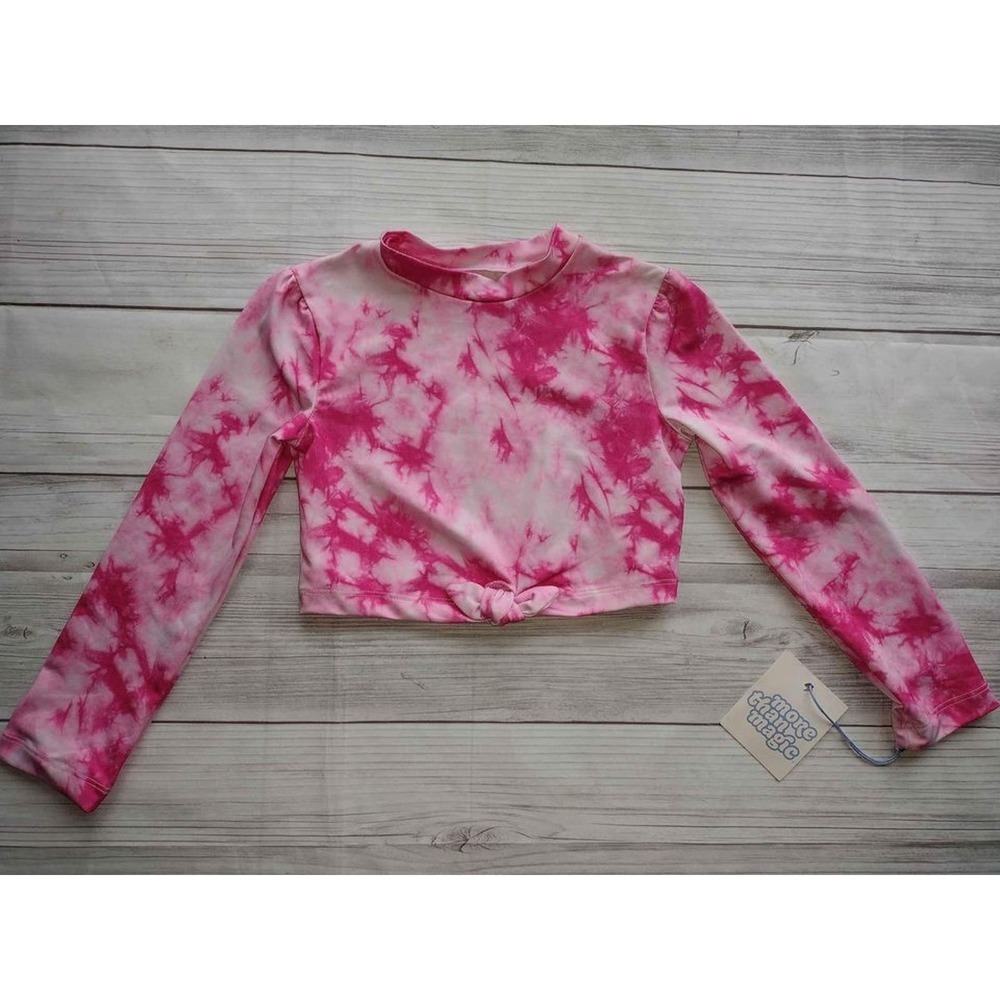 More Than Magic‎ Girls Pink Tie Dye Long Sleeve Front Knot Crop Top XS 4-5 NWT
